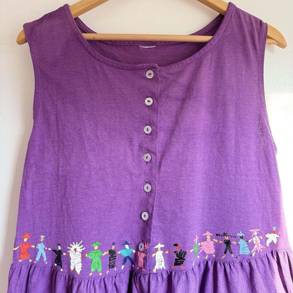 Vintage Purple Jumper Dress Maxi L Art To Wear Hand Painted People Of The World - Picture 4 of 16
